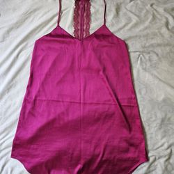 Express Satin Lace Racerback Chemise Nightgown - Fuschia - Size S