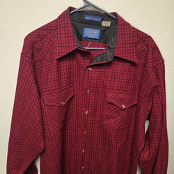 Pendleton red check wool western shirt with pearl snaps XL