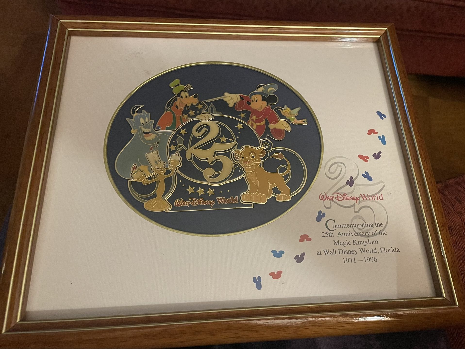 Walt Disney World 25th Anniversary Framed 8 Pin Set Framed -1996