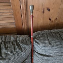 Antique Brass Head Walking Cane With Flask,compass And Sun Dial Compartments 