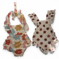 2 Floral Rompers Bodysuits 0-3m