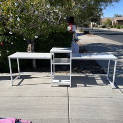 White Double Desk With Shelves