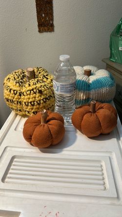 Handmade Fabric and Crochet Pumpkin Decorations Set of 4