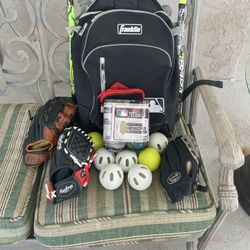 T-ball Package 2 Bats 3 Gloves And A Bunch Of Practice Plastic Balls 