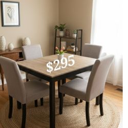 5-pc Dining Table Set Soft Grey Fabric Upholstered Chairs 