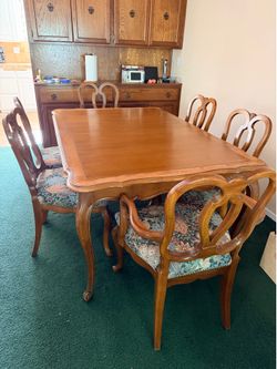 Vintage French Provincial Dining Table & 6 Chairs Set – Solid Wood