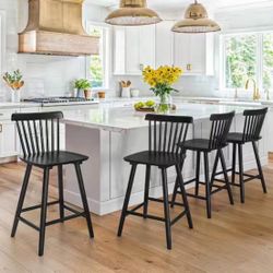 4X Black 24” solid wood barstool