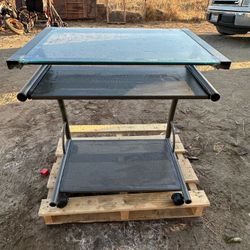 Glass Top Mobile Computer Desk with Wheels