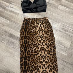 2 Piece Set Leopard Skirt Tank Top 