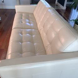 Luxury Leather Cream Colored Couch Sofa