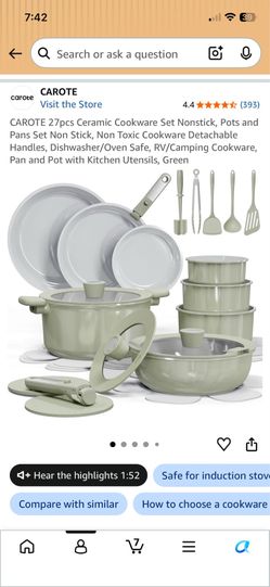 NEW IN BOX 27PC Nonstick Ceramic Cookware Set – Pots, Pans, Utensils + Detachable Handles