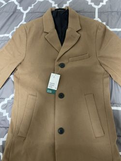 New H&M Coat Men 38R (small) Size Beige Dark (Camel) Color