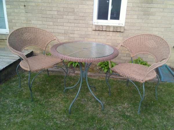 Outdoor Metal Faux Wicker Glass Table Set! 