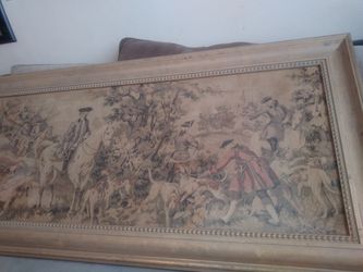 57"x22" antique needle point art