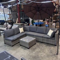 No Assemble Require!!! New 7 Pieces Wicker Outdoor Patio Furniture set Sectional Sofa Set ottoman table