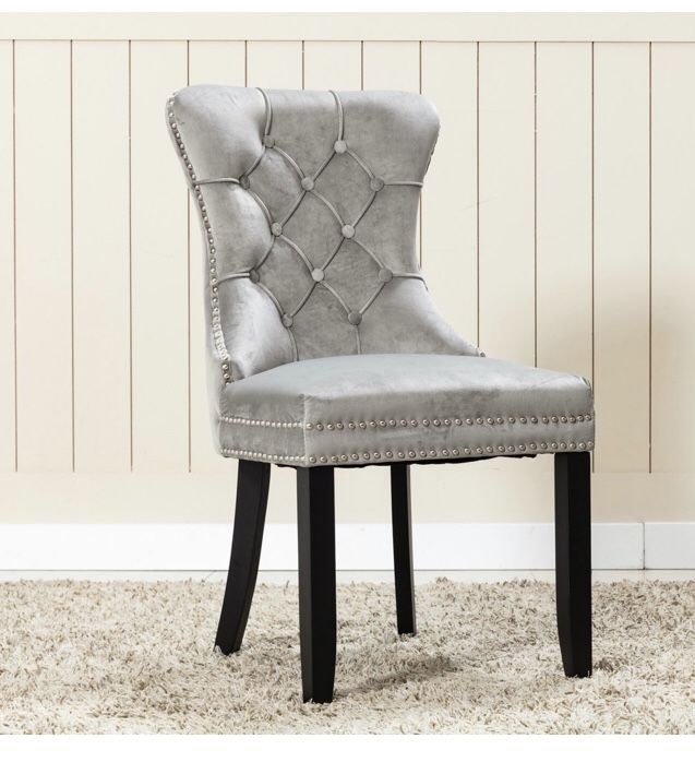 Brand new in box Tufted Velvet Upholstered Wingback Side Chair in Gray with nailhead trim