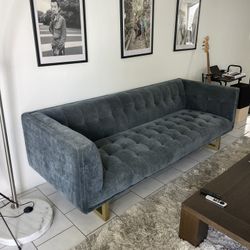 Teal Blue Grey Chesterfield Style Velvet Sofá 