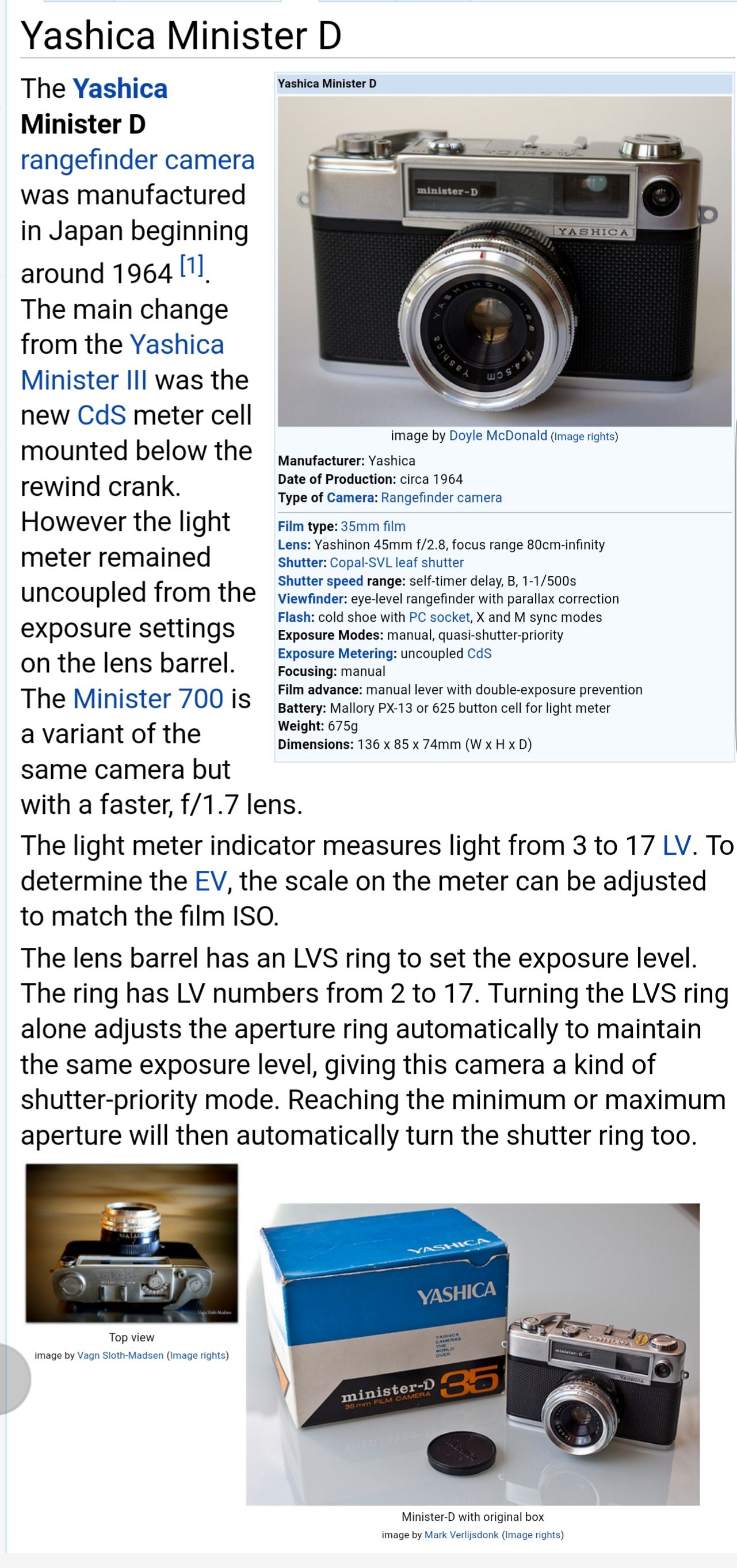 Used Yashica Minister D rangefinder camera