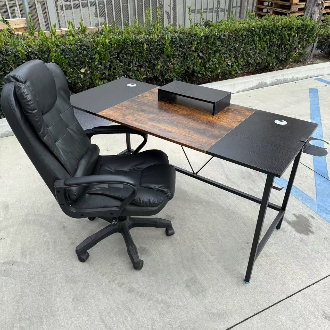 New In Box 56x24x30 Inch Tall Computer Desk Table With Steel Monitor Stand And Office Chair Furniture Combo Set 