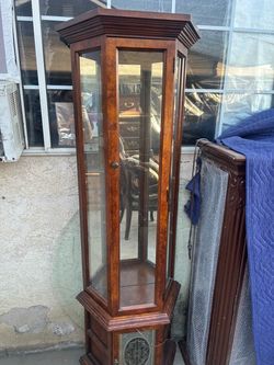 Tall Wood and Glass Curio Display Cabinet
