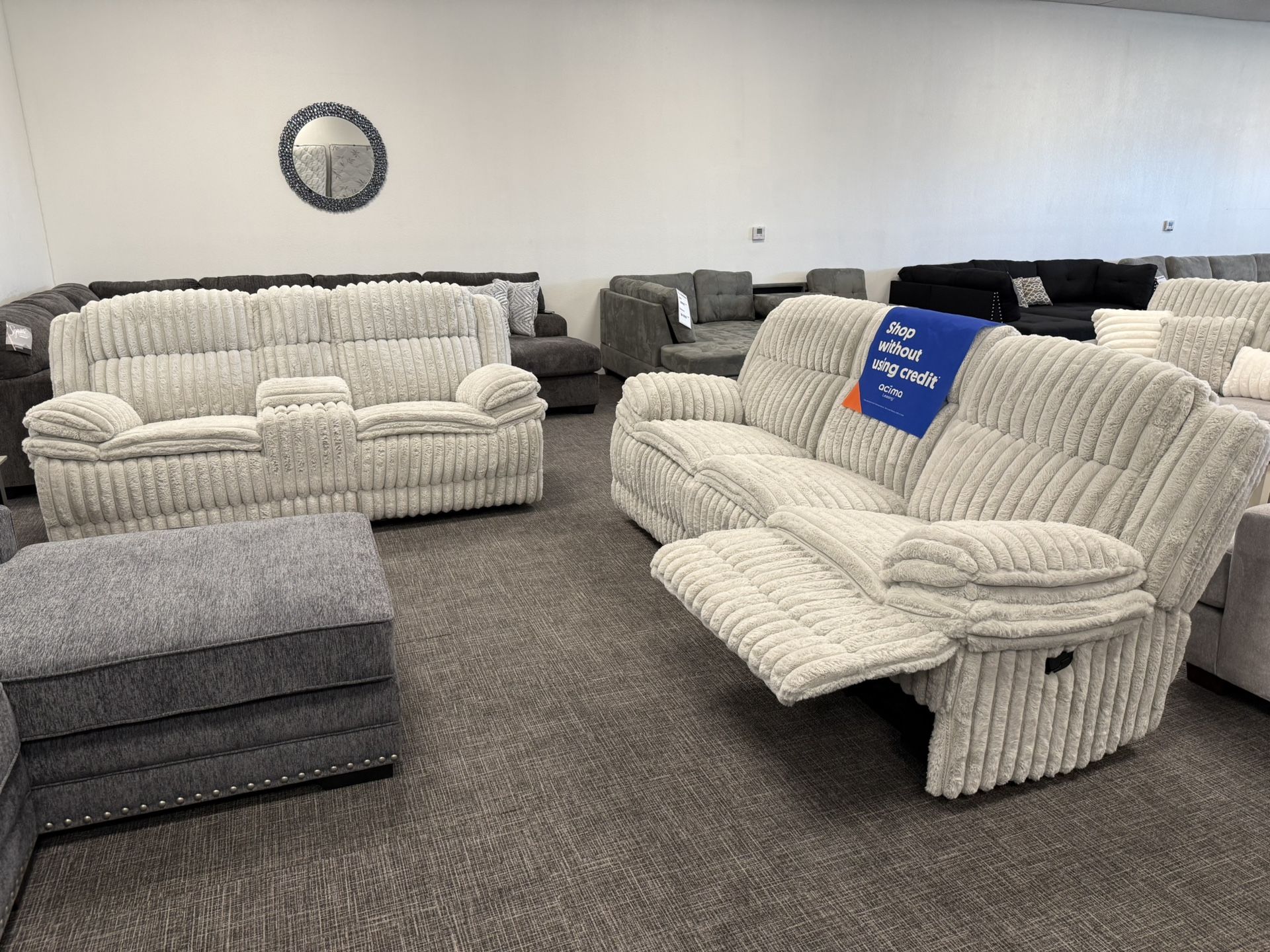 2 Pc Sofa & Loveseat Corduroy Recliner Set - EZ $10 Down Payment Options Available