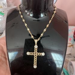 Cross With Necklace ( Looks Like Real Gold)