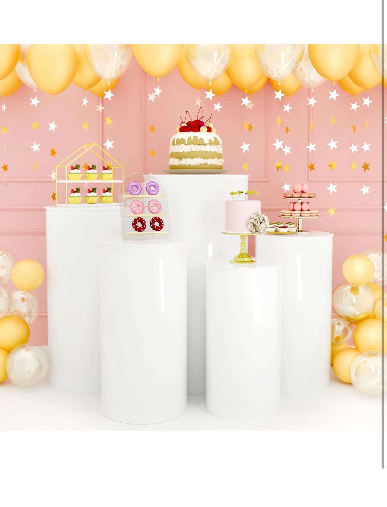 New Cylinder Stands for Party, 5Pcs White Cylinder Pedestal Stand Display Fit Wedding Pillars Baby Shower Dessert Table Birthday Event Decor, Lightwei