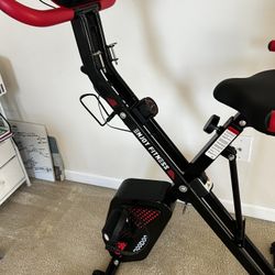 pooboo 4-in-1 Exercise Bike, Foldable Stationary Bike, Tri-Position Indoor Cycling Bike with 8-Level Resistance, Arm Resistance Bands, Pulse Sensor & 