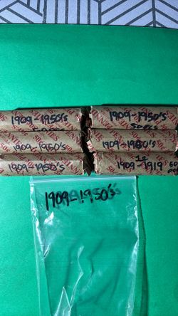Rolls 1909 thru 1950’s Wheat cents. Coins