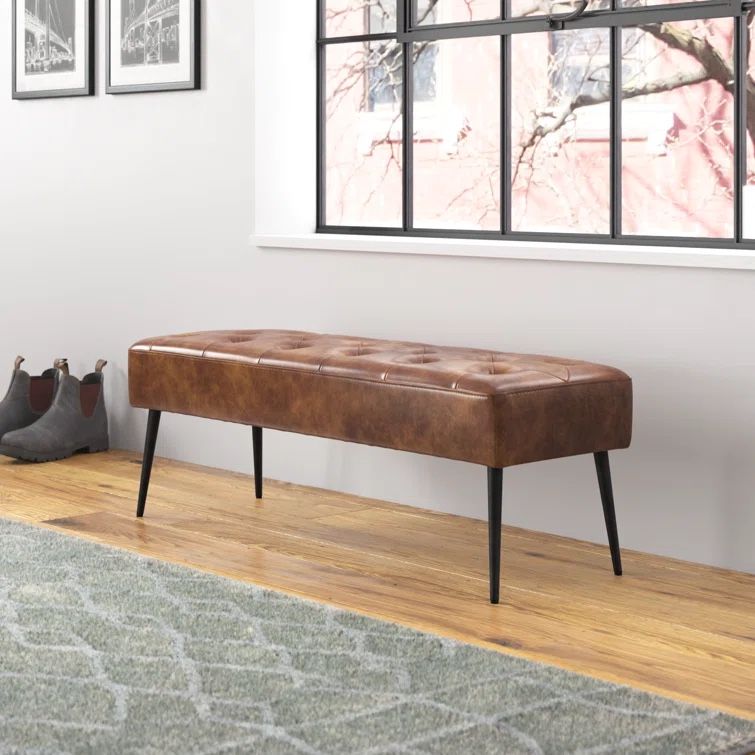 Mid-Century faux Leather Bench