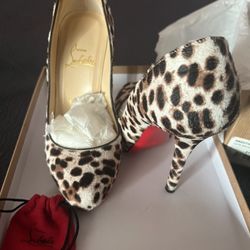 Christian Louboutin Argatik 120mm Pony Leo White/Kid Pumps 36.5 Authentic Rare