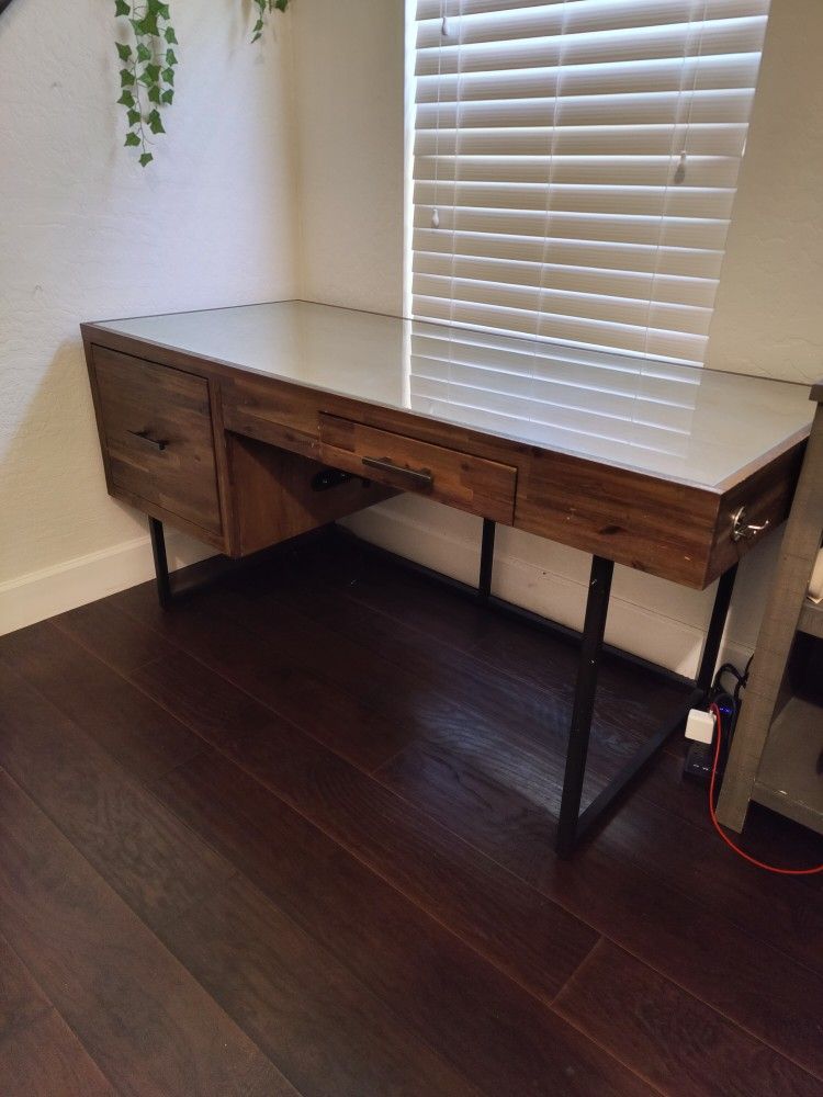 Elbert Brown Wood Desk with Glass Top