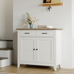 Entryway Storage Cabinet, Sideboard with 2 Drawers for Kitchen Living Room, White