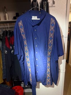 3xl Oak Hill Blue Button-Up Shirt with Embroidered Trim