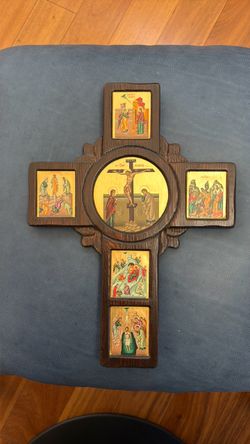 Catholic  Holy Cross wood 15”x11” scenes from the life of our Savior Jesus Christ. Certified on the back
