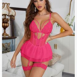 Sexy Lingerie Sets for Women Naughty Crotchless Corset Bodysuit Rave Outfits Mini Skirt with Garter 2 Piece