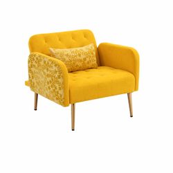 Yellow Velvet  Accent Chair w/ Gold Legs [Ottoman NOT Included] [NEW] **Assembly Req** 