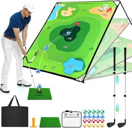 Golf Chipping Game with Large Target Mat, 2 Upgraded Adjustable Golf Clubs, 25