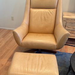 Room and Board Yellow Leather Swivel Chair