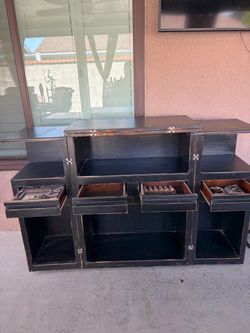 Black Distressed Wood Sideboard Bar with Drawers