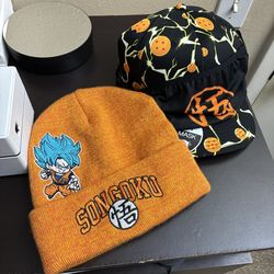 Lot of 2 - Dragon Ball Super Son Goku Ultra Instinct Beanie + Strapback w/ Mask
