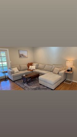 Belinha II Taupe Beige Grey Fabric 140" Modular 4 Piece U-Shaped Sectional with Right Arm Facing Chaise | Track Arms