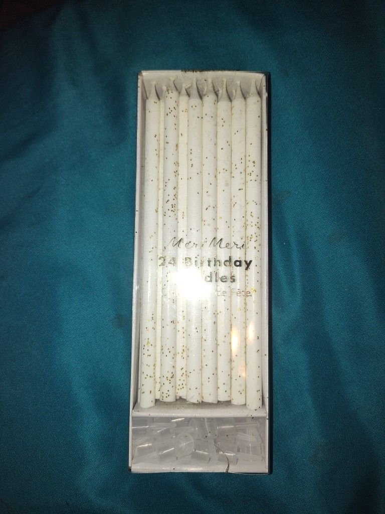Beautiful Meri Meri White & Gold Candles Lot Of 24 Birthday 6”