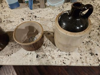 Crocks - large brown jug Red Wing, small mouth jug.