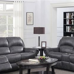 🔥2 Pc Sofa and Loveseat Gray 4 Recliners 🔥