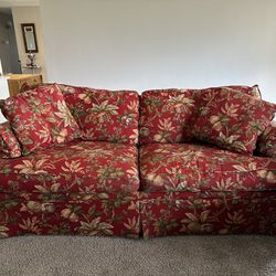 Red Floral Couch - 7 Feet Wide