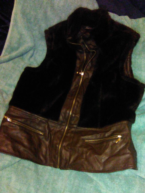 Brown Faux Fur, Leather Vest