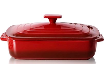 Lareina Large Ceramic Casserole Dish with Lid, 4.0 Quart Covered Rectangular Stoneware Baking Dishes for Oven, Deep 9x13 Inch Lasagna Pans for Baking 