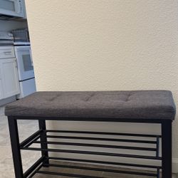 Padded Bench With Storage Racks