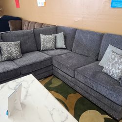 Nice Gray Sectional With Nailhead Trim